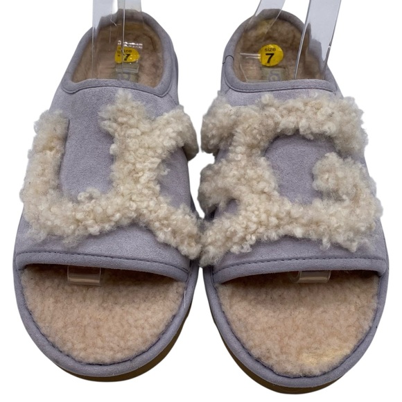 UGG Shoes - UGG Womens Slide Slippers Sz 7 Lilac Purple Leather Sheepskin Wool Flat Sandals